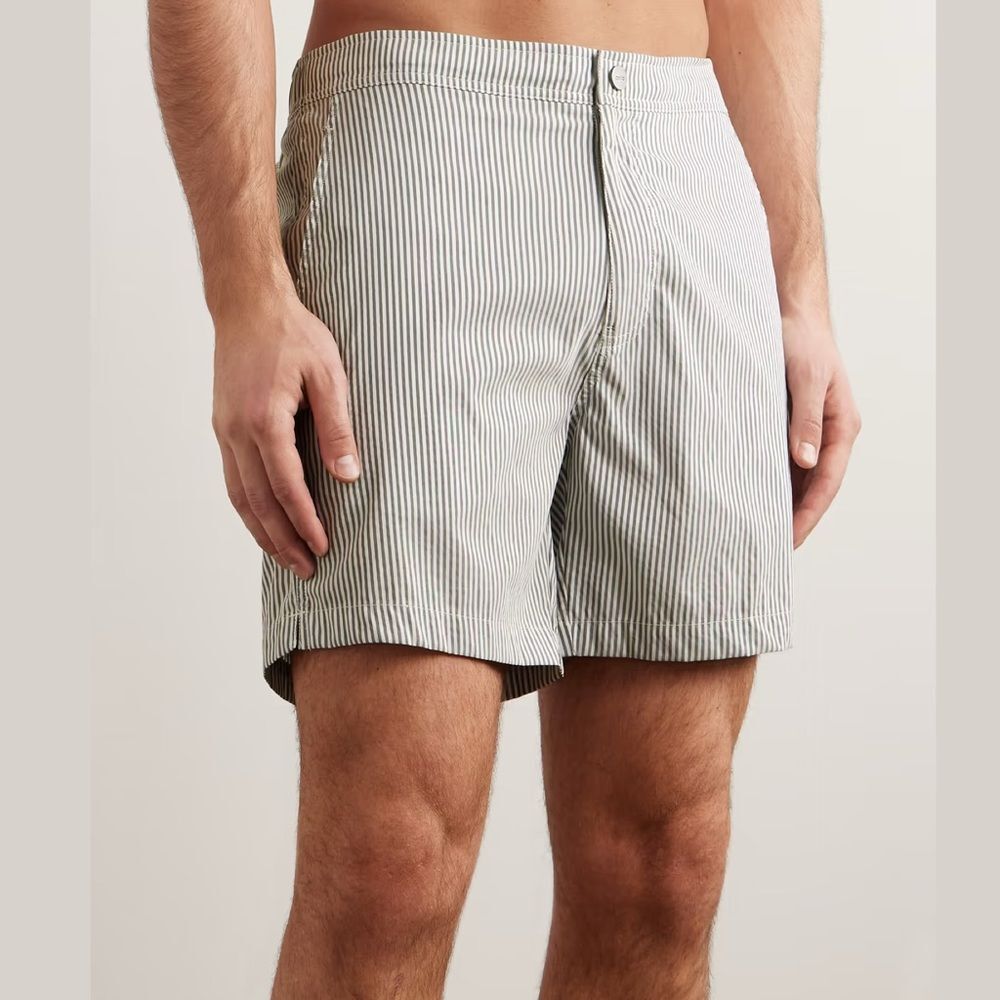 ONIA Calder Straight-Leg Mid-Length Striped Swim Shorts